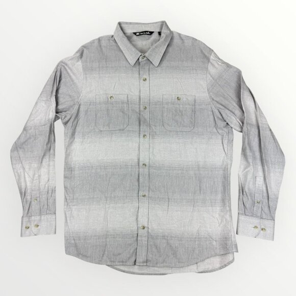 Travis Mathew Mens Striped Grey/White Button Up Long Sleeve Lightweight Shirt XL - Picture 1 of 8